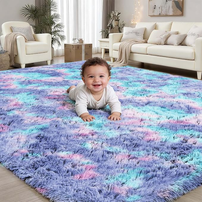 PLHXFR 9x12 Area Rugs Living Room: Fluffy Bedroom Soft Shag Rug Kid Rainbow | by PLHXFRSoftAreaRugs