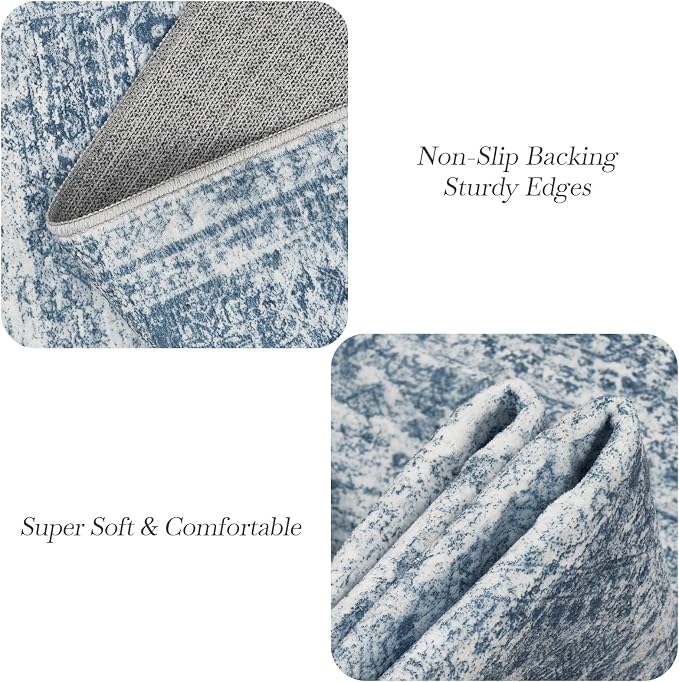 Soalmost 9x12 Area Rugs for Living Room Washable Rug Non-Slip Blue | Large - Image 5