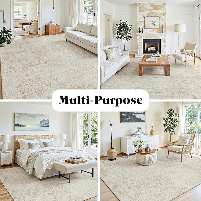 5x7 Washable Area Rug for Living Room Bedroom: Non-Slip Modern Beige White | - Image 4