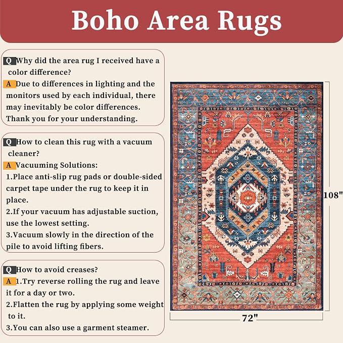 SERISSA 6x9 Washable Non Slip Boho Area Rug - Image 2
