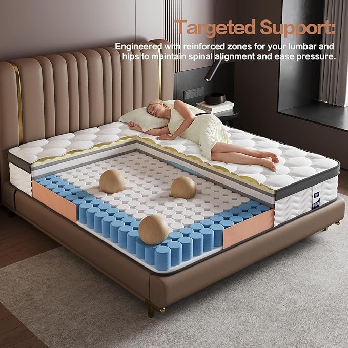 King Size Mattress, Medium Firm Memory Foam & Pocket Spring Hybrid Mattress,12 Inch King Size Mattress in a Box,CertiPUR-US Certified Safe Materials,Ideal for All Sleep Positions,76x80 Inches