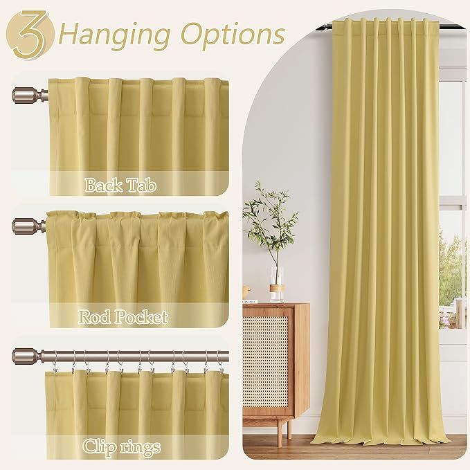 Yellow 100% Blackout Linen Curtains 90 Inch Length 2 Panels Set - Image 6