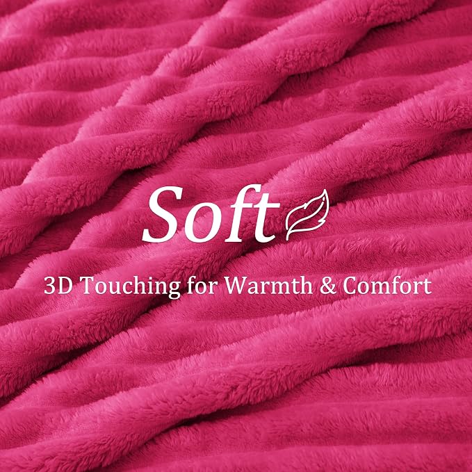 BEDELITE Striped Fleece Throw Blanket, Hot Pink, Soft Cozy, Lightweight Warm - Image 4