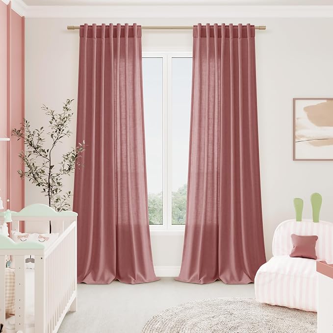 Canyon Rose Linen Curtains 96 Inches Long 2 Panels Set - Image 7