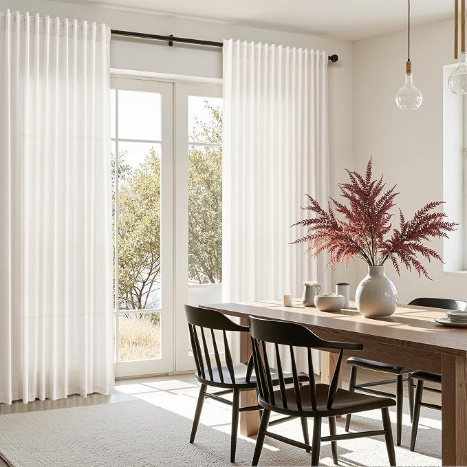 Extra Wide Beige White Curtains - Image 7