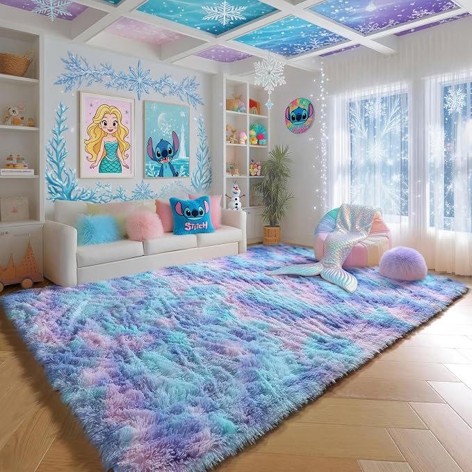 9x12 Rainbow Large Area Rug for Bedroom Girls, Cute Kawaii Purple Rainbow by PAGISOFE