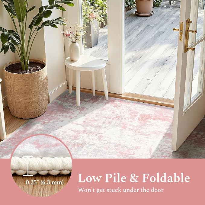 Rugflix 5x7 Area Rugs for Bedroom, Washable Pink Large Rug | Machine Washable; - Image 8