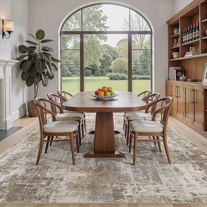 DMOYEST Area Rug Living Room Rugs 10x14 Washable Abstract Carpet | Neutral - Image 3
