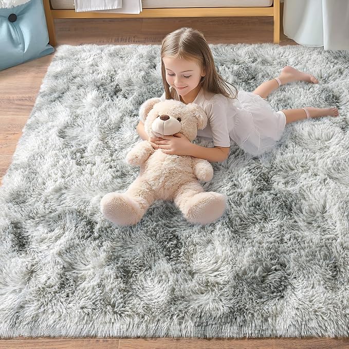 Pionblank 8x10 Rug for Living Room, Fluffy Large Area Rug, Tie Dye Grey | - Image 7