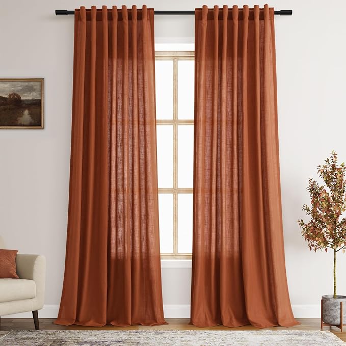 Linen Blend Terracotta Curtains 100 inches Long 2 Panel Back Tab Rod Pocket by Nanspring