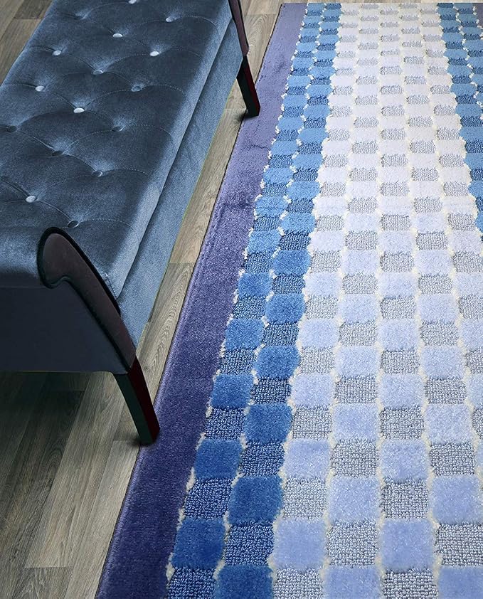 6 Ft Blue Hallway Runner Rug, Custom Size, Non Slip Washable, Pet Friendly | by ORFAHOME