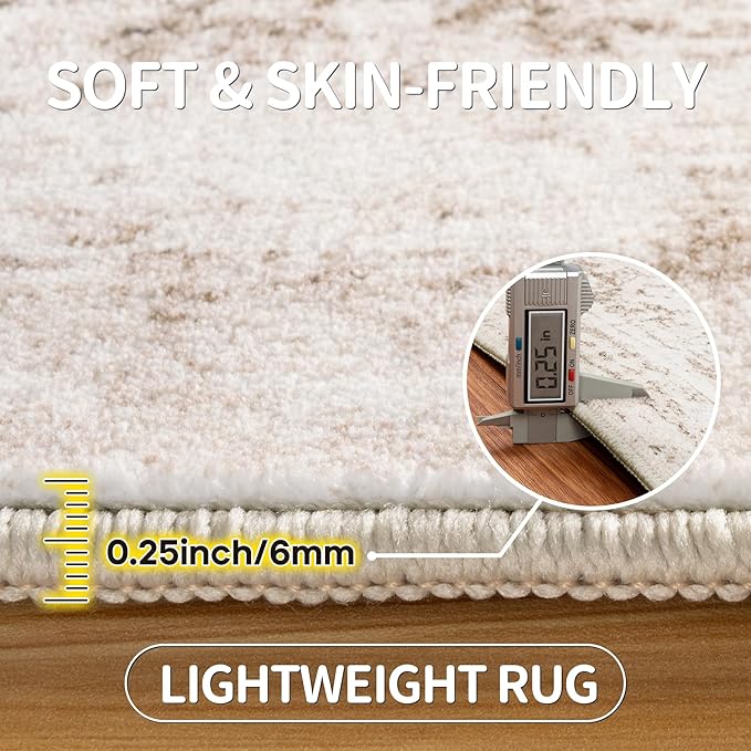 9x12 Area Rugs for Living Room Bedroom Dining Room Washable Beige Ivory | Soft - Image 6