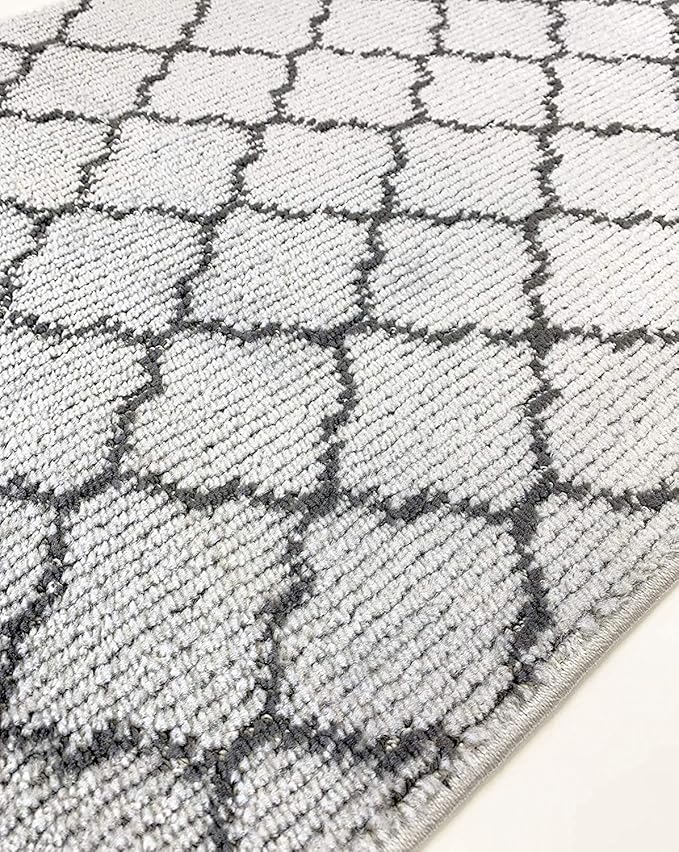 Custom Size Modern Runner Rug Carpet for Hallway Entryway Foyer Kitchen, Slip Resistant Latex Rubber Backed 31 inch Wide X Customized Length, Trellis Grey, 31 inch X 6 feet
