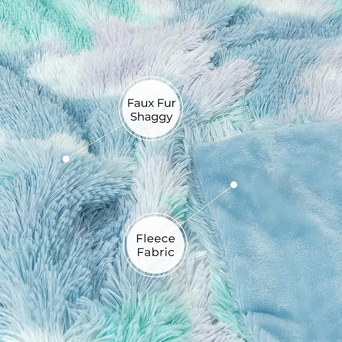 Tuddrom Decorative Extra Soft Faux Fur Blanket Queen Size 80"x90",Solid Reversible Fuzzy Fluffy Plush Fleece Comfy Microfiber Fur Blanket for Couch Sofa Bed,Tie Dye Blue