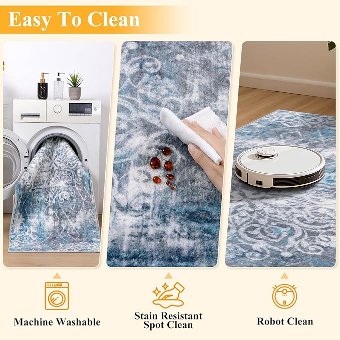 HEBE Hallway Runner Rug 2'x5', Washable Non Slip Kitchen Rug Runner | Soft Boho - Image 4