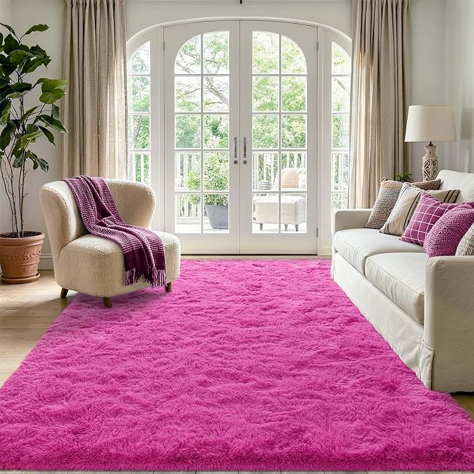 Noahas 4x6 Hot Pink Fluffy Soft Area Rug Non-Slip - Image 2