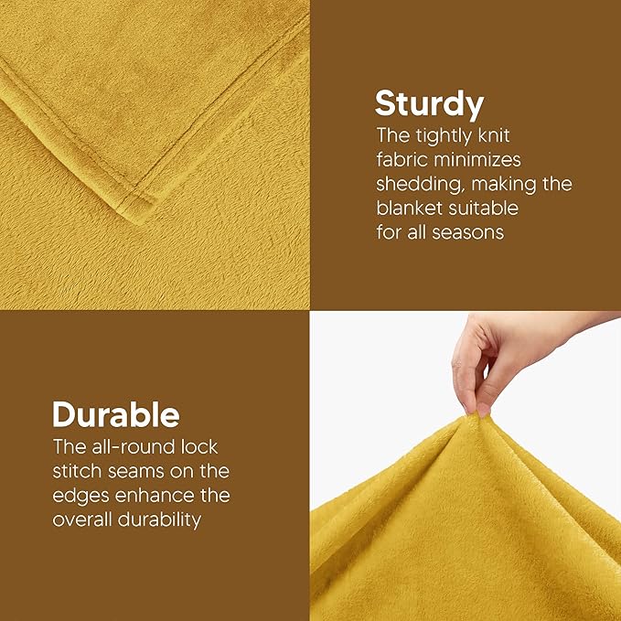 Utopia Bedding Fleece Blanket Queen Size Gold 300GSM Luxury Fuzzy Soft Anti-Static Microfiber Bed Blanket (90x90 Inch)