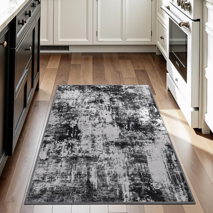 Rugflix 3x5 Entrance Rugs, Washable Black Grey Dark Entry Small Rug | Machine - Image 2