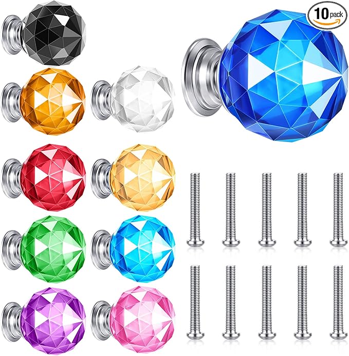 Youyole 10 Pcs Dresser Crystal Knobs 30mm Glass Pull for Cabinets and Drawers Knobs for Dresser Drawers and Kitchen(Artsy Style)
