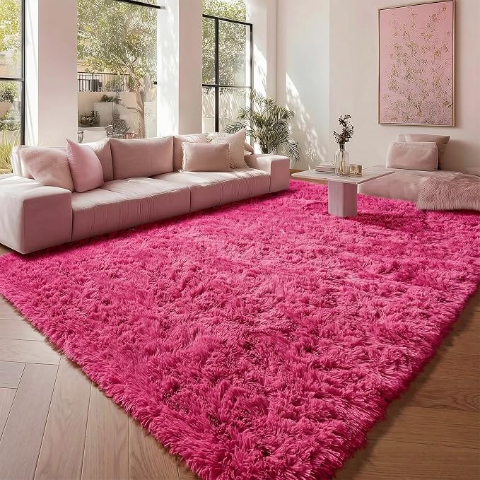 Hot Pink Rugs for Living Room Bedroom, Fluffy 5x8 Bedside Area Rug, Soft Plush by ONASAR