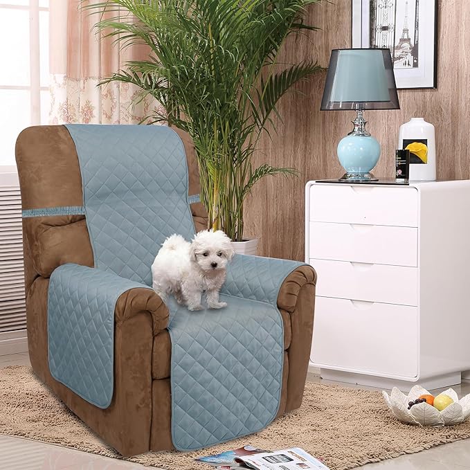 U-NICE HOME Reversible 23''Recliner Small Chair Cover, Light Blue/Beige | - Image 2