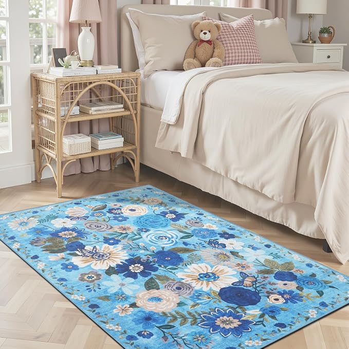 Floral Entryway 3x5 Rug for Bathroom Bedroom Washable Rug | Non Slip Soft by WelcometoBabovid
