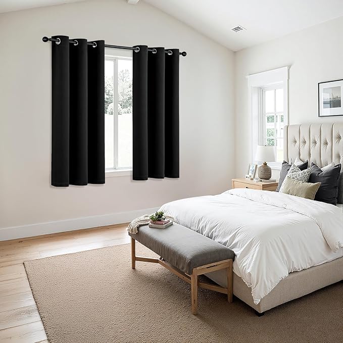 MIULEE Blackout Curtains for Bedroom 2 Panels 40 x 64 Inch Long Black | Thermal - Image 6
