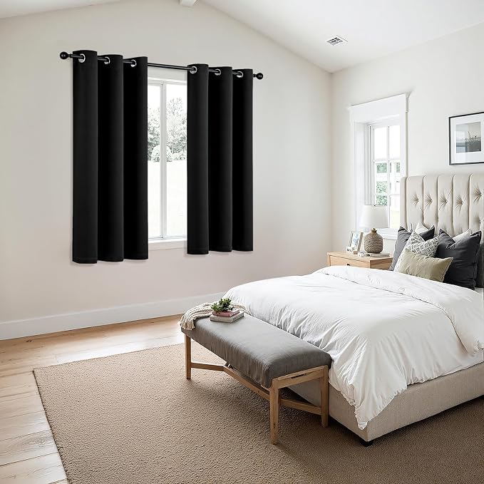 MIULEE Blackout Curtains for Bedroom 2 Panels 40 x 63 Inch Long Black | Thermal - Image 6