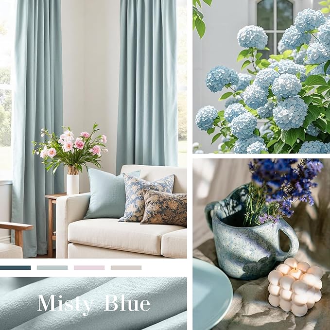 Lazzzy Velvet Blackout Curtains Thermal Insulated Room Window Drapes Super Soft Luxury Curtains for Living Room Bedroom Rod Pocket 2 Panels, Misty Blue, 52" W x 90" L