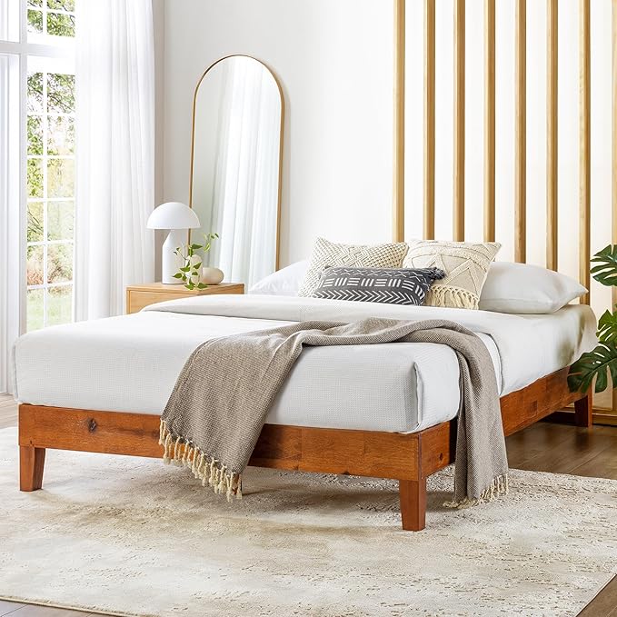 Mellow Naturalista Grand - 12 Inch Solid Wood Platform Bed with Wooden Slats - No Box Spring Needed - King (Cherry)