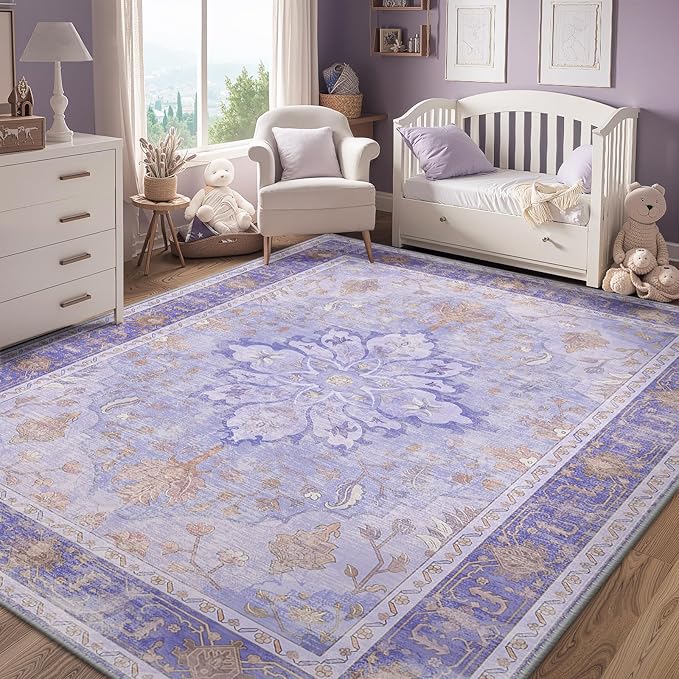 RELEANY Washable Area Rug, Water Repellent, Pet Friendly, Vintage Floral Boho - Image 3