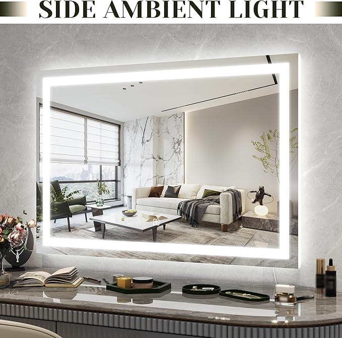32x 22 Inch Large Lighted Vanity Mirror with Dimmable 3 Modes, LED Makeup Mirror for Bathroom ＆ Dressing Room, Tabletop or Wall-Mounted, White