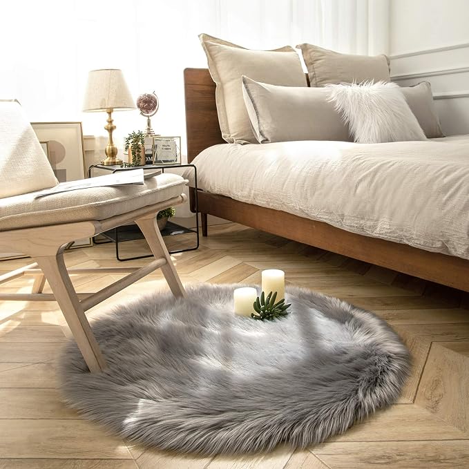 Ashler Faux Fur Rug, Fluffy Shaggy Area Rug Ultra Soft 3 x 3 Feet Round Fur - Image 2