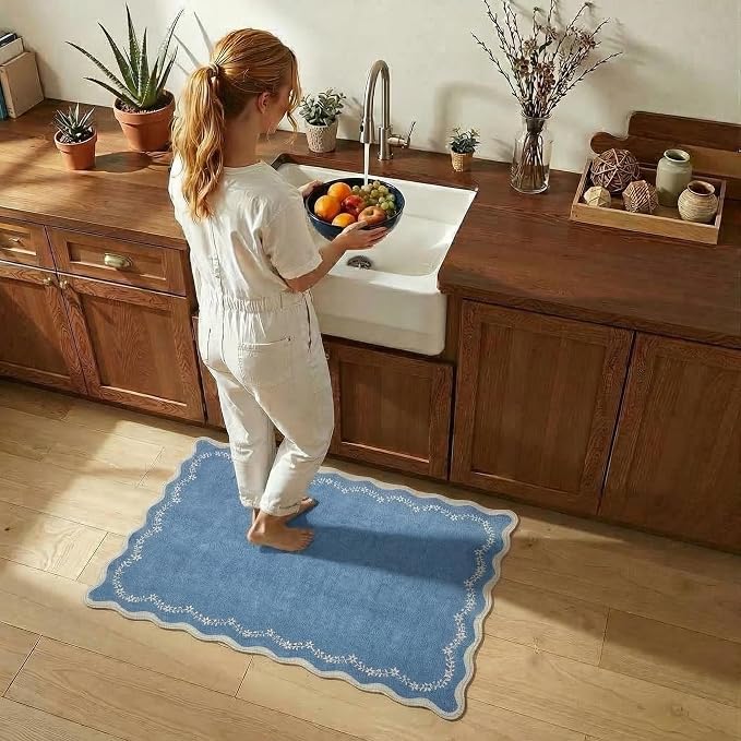GarveeHome Scalloped Entryway Rug 2x3 Blue Washable Front Door Entry Rug | - Image 4