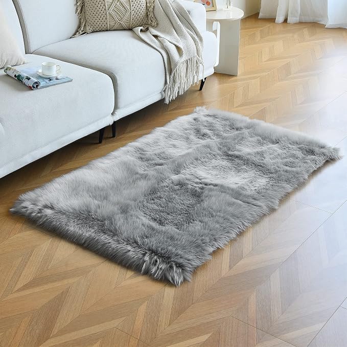 duduta Grey Faux Sheepskin Fur Rug 3x5 ft, Fluffy Carpet Rug | Shag Fuzzy - Image 5