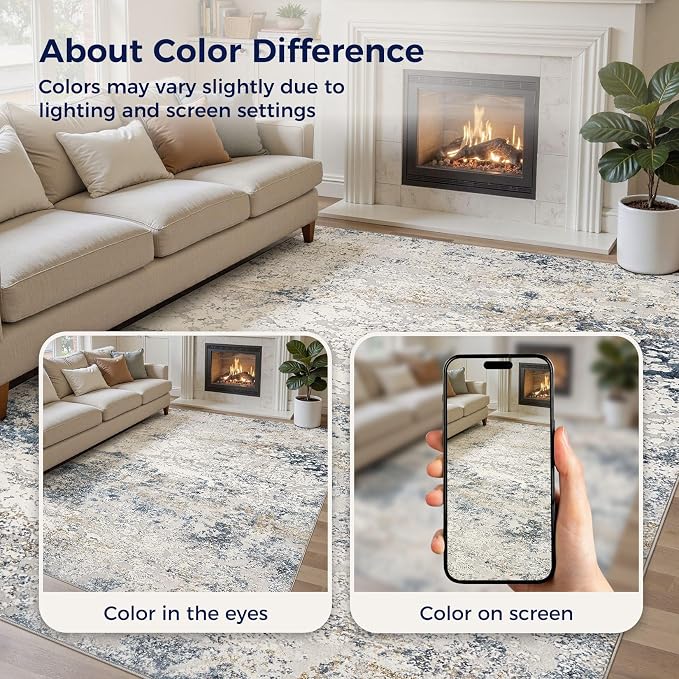 DMOYEST Area Rug Living Room Rugs 8x10 Washable Abstract Beige Blue Carpet | - Image 7
