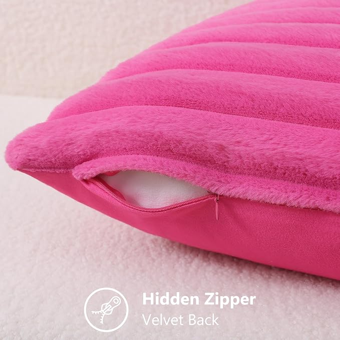decorUhome Fall Faux Fur Throw Pillow Covers 20x20 Set of 2 Hot Pink | - Image 3
