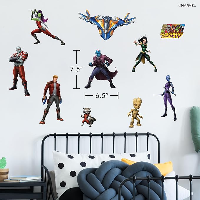 Guardians of The Galaxy Wall Decals – Set of 10 Marvel Licensed Removable Vinyl Stickers for Kids Bedroom Playroom Bathroom - Peel and Stick Room Décor