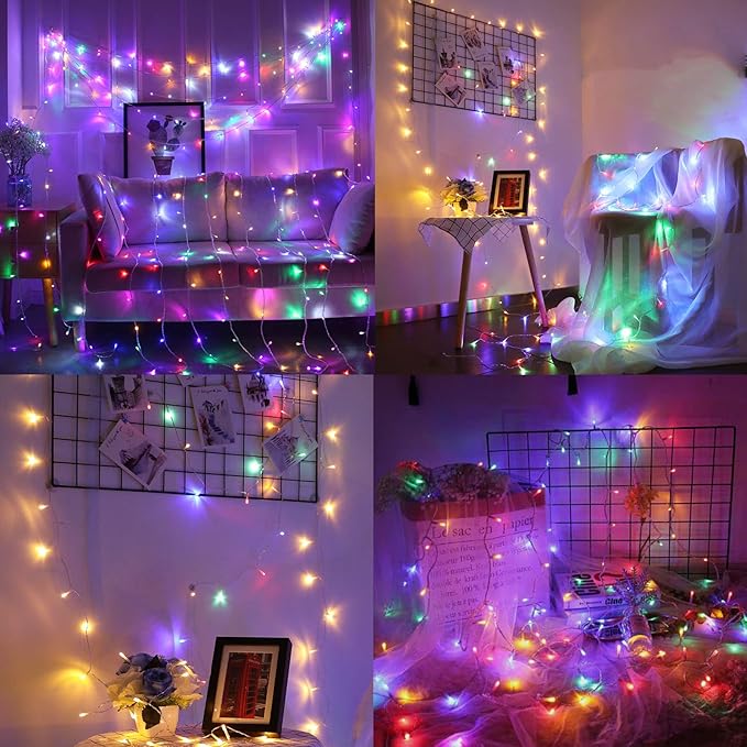 Christmas String Lights, 33FT 100 LEDs Chritsmas Tree Lights Indoor String Lights 8 Modes with End-to-End Plug Fairy Lights Decoration for Indoor Outdoor, Multicolor (Clear Wire)