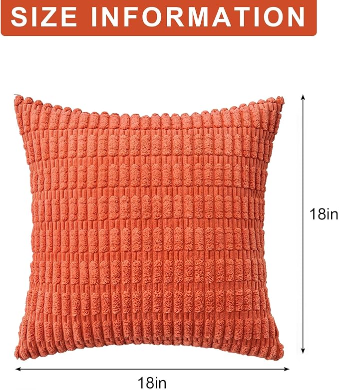 Aegero Pack of 2 Corduroy Decorative Throw Pillow Covers 18x18 Inch, Rust | - Image 7