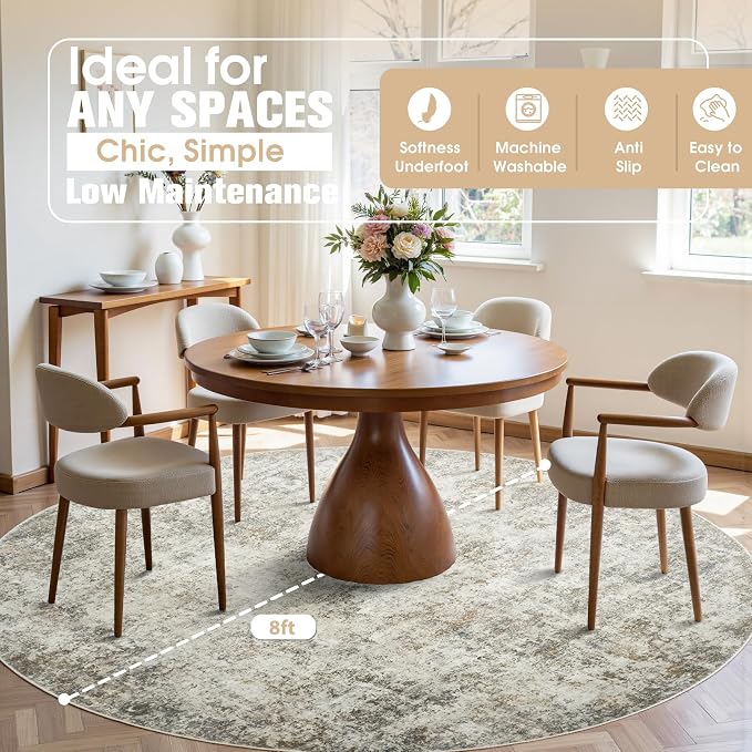 Aelenmu Round Rug 8ft Washable Rug - Image 3