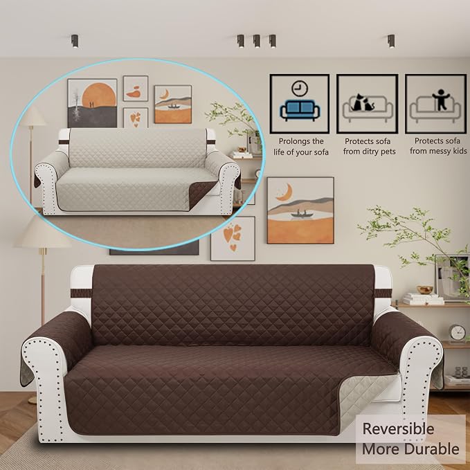 Reversible Oversized Sofa Covers, XL Sofa, Chocolate/Beige | Couch Cover - Image 2