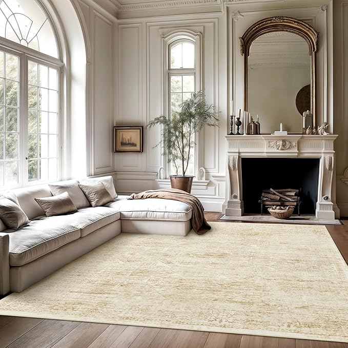 Soalmost Washable Area Rug 10x14 Large Soft Living Room Rugs Beige/Ivory | - Image 7