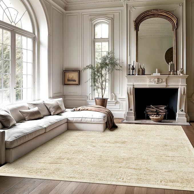 Soalmost Washable Area Rug 9x12 Large Soft Living Room Rugs Beige/Ivory | - Image 7