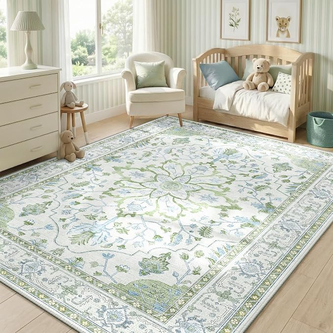 RELEANY Washable Area Rug, Water Repellent, Pet Friendly, Vintage Floral Boho - Image 3