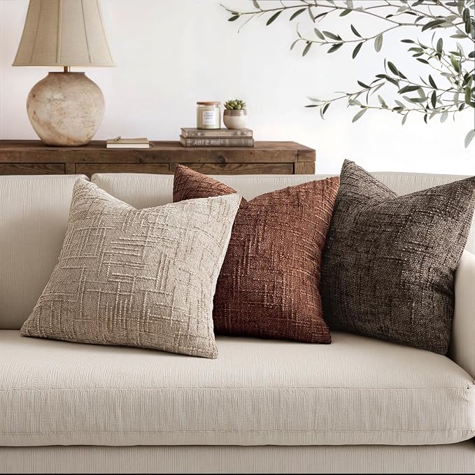 MIULEE Chenille Textured Euro Throw Pillow Covers Oatmeal 24x24 Set of 2 | - Image 4