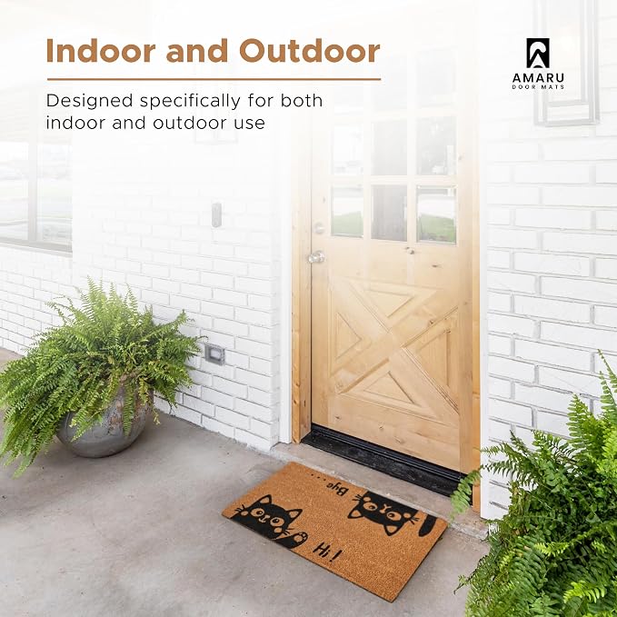 Coir Welcome Mat, Hi-Bye Cat, 24 x 36 in | 100% Natural Coir, Anti-Shedding - Image 4