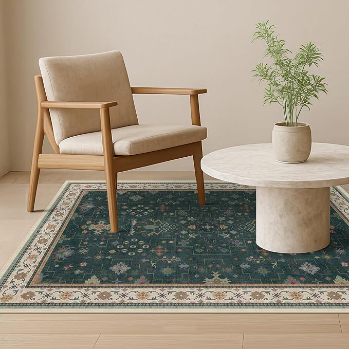 Dark Green 4x6 Living Room Rug by HazoHaus