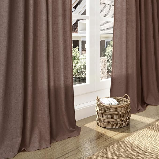 Mocha Mousse Curtains 108 Inches Long 2 Panels Set Back Tab Loop Pocket Linen - Image 6
