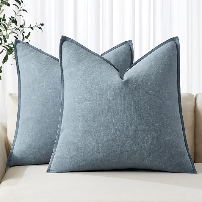 MIULEE Decorative Linen Pillow Covers 18x18 Inch Blue Grey | Boho Farmhouse​ by MIULEE